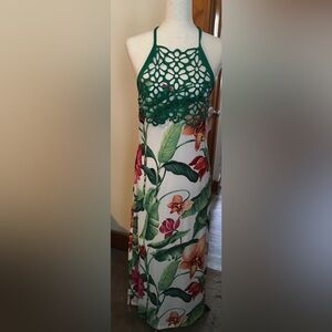 Venus Green Floral Halter Maxi Dress
